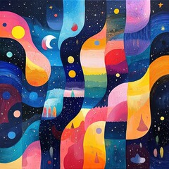 Poster - Vibrant abstract art piece cosmic journey digital artwork colorful environment artistic viewpoint creative expression