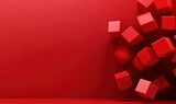 Abstract red cubes scattered on red background.