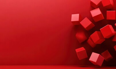 Poster - Abstract red cubes scattered on red background.