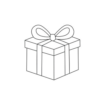 Elegant Christmas Gift Box with Bow – Line Art Vector Design