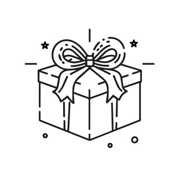 Elegant Christmas Gift Box with Bow – Line Art Vector Design 2