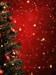 Wall Mural - christmas background with xmas tree and sparkle bokeh lights on red canvas background. merry christm