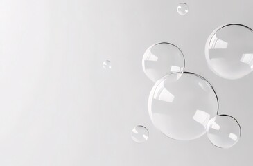 Poster - abstract image of floating soap bubbles on a light gray background.