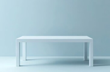 Wall Mural - Minimalist white table against a light blue wall.