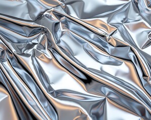 Poster - A close-up of crumpled silver foil, showcasing its shiny, reflective surface and intricate folds.