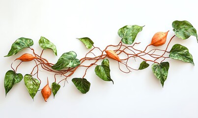 Wall Mural - Orange Pods and Green Leaves on a Vine Arrangement