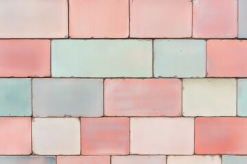 Poster - Colorful brick pattern texture showcasing a mix of pastel shades in a unique arrangement on a wall surface