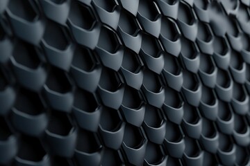 Poster - close-up of a textured, black honeycomb-patterned surface, showcasing its sleek design and modern ae