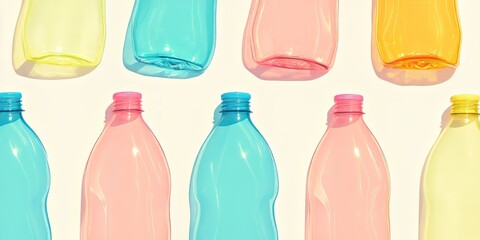 Aufkleber - Vibrant pattern of colorful plastic bottles arranged artistically on a light background