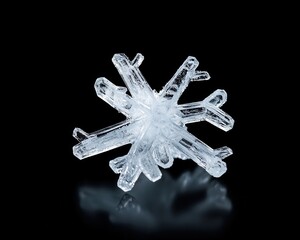 Poster - An intricate snowflake captured in stunning detail, showcasing its unique crystalline structure against a black background.