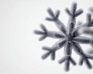 Poster - A detailed close-up of a frosty snowflake showcasing intricate patterns on a soft white background.