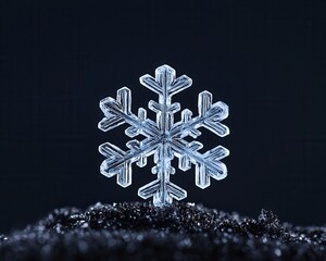 Poster - A stunning, intricate snowflake rests on a dark surface, showcasing its unique crystalline structure and delicate design.