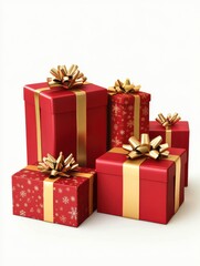 Wall Mural - christmas gifts red golden, in row, isolated christmas presents