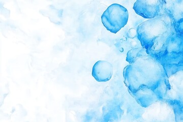Poster - Abstract blue watercolor bubbles on a light background, creating a serene and calming atmosphere.