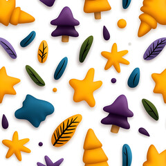 Aufkleber - A colorful pattern featuring stylized trees, leaves, and stars in vibrant shades, ideal for creative designs.