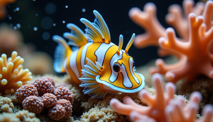 vibrant clownfish swimming among colorful coral formations in a serene underwater habitat