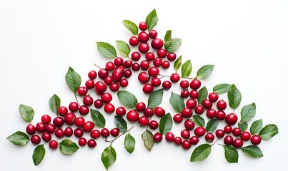 Wall Mural - Red berries and green leaves arranged in a triangular pattern