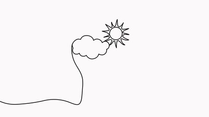 Poster - continuous line drawing head with sun and cloud animation. mental health balance video. animated pos
