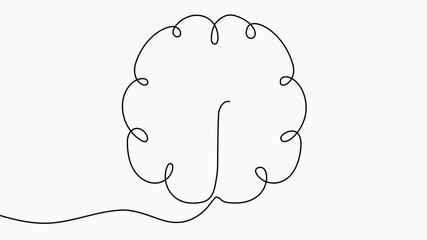 Wall Mural - Light bulb inside human brain continuous line art drawing video. Wisdom concept animation. Creative idea and insight symbol. Animated intellectual property sign.