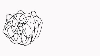 Poster - Chaos and mess circle continuous line drawn animation. Psychotherapy linear concept video. Problem solution symbol.