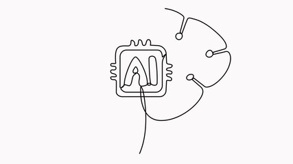Poster - Robot brain artificial intelligence technology continuous line art drawing animated video.