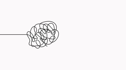 Poster - Chaotic lines with lightbulb continuous line drawing animation. Creative idea process video. Mental health concept. Animated problem solving and idea search symbol.
