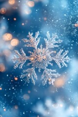 Poster - Beautiful snowflake falling during a snowfall with bokeh effect