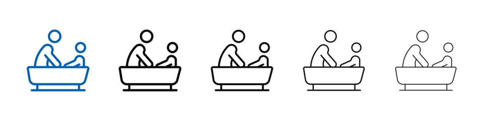 Aufkleber - Mother washing baby in bath tub icon Outline vector logo for web ui