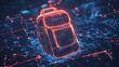 © Oleksandr - A glowing backpack icon with travel data points surrounding it, symbolizing online travel services, backpacking apps, and digital nomad platforms.