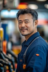 Aufkleber - Portrait of smiling asian engineer working in factory