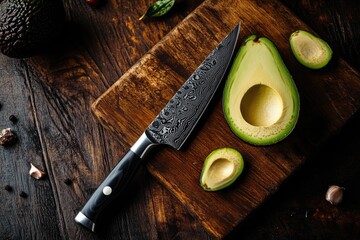 Sticker - Avocado cut in half on a cutting board