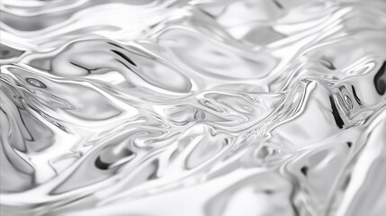 Wall Mural - reflective silver metallic fluid art with smooth flowing wave-like textures and polished, glossy sur