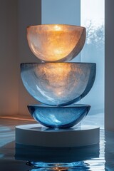 Poster - Elegant stacked bowls with glowing light creates a tranquil artistic display