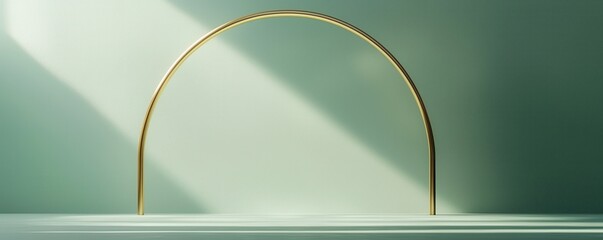 Poster - Elegant minimalist arch with golden metal edges on a soft green background