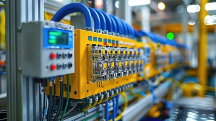 Poster - Close-up of industrial control panel with multiple connections and wiring.