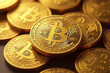 © Galeno - golden bitcoin coins created using digital rendering techniques new form cryptocurrency