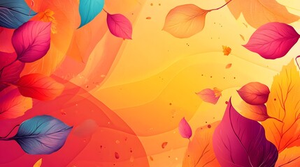 Wall Mural - Thanksgiving greeting design with autumn leaves, handwritten calligraphy text, and a vibrant fall-themed background