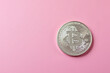 © Galeno - pink background silver bitcoin flat lay top viewed horizontal angle minimalist