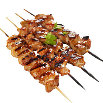 Isolated Yakitori (Grilled Skewered Chicken), Set Against a Transparent Background, Perfect for Food, Japanese Cuisine, or Culinary-Themed Designs