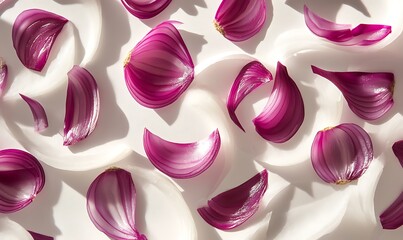 Wall Mural - Red Onion Slices Arranged Artistically On White Background