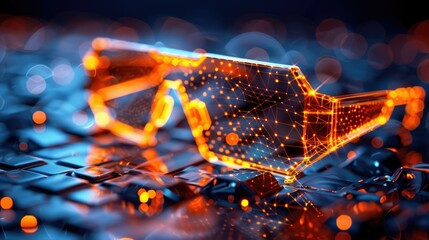 Poster - Futuristic glasses with a glowing, digital design on a reflective surface.