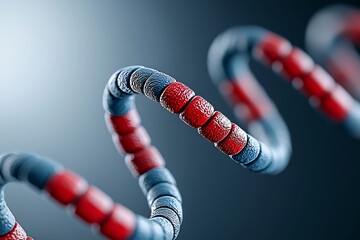 Wall Mural - A high-quality photo of a DNA gene structure with a blurred background, designed to illustrate gene and drug therapy research.