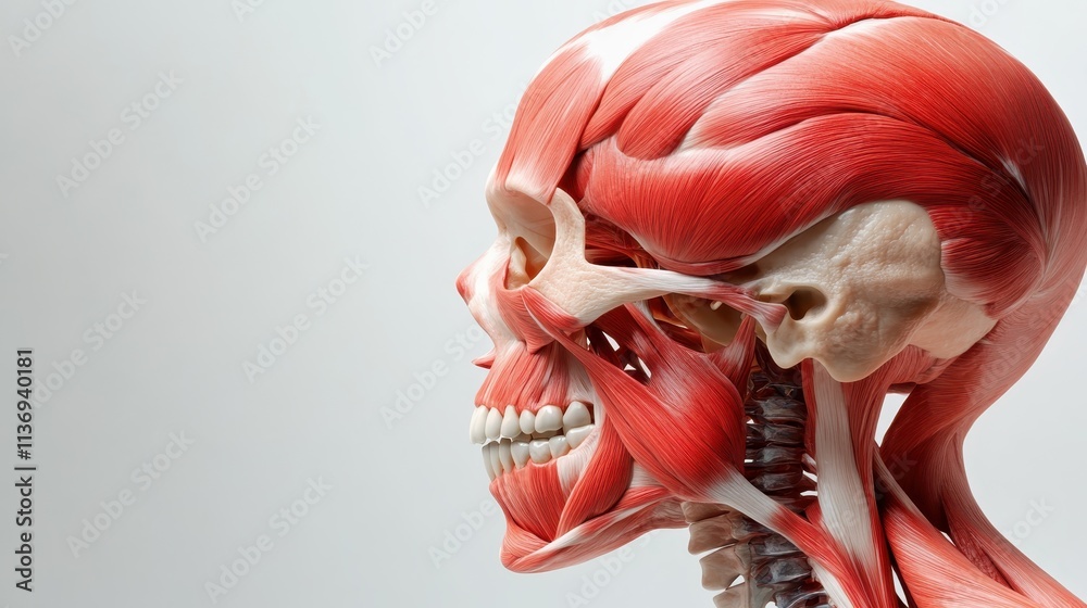 A detailed anatomical illustration of a human head focusing on the ...
