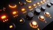© Олег Фадеев - Close-up of illuminated knobs and buttons on a sound mixing console, suggesting a focus on audio equipment or music production