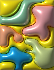 Aufkleber - Multicolored figures with shiny soft surface on yellow background, 3D rendering illustration