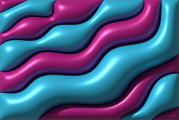 Aufkleber - Abstract image with smooth, pink and blue wavy lines with a glossy effect, sense of three-dimensionality and iridescence, 3D rendering illustration
