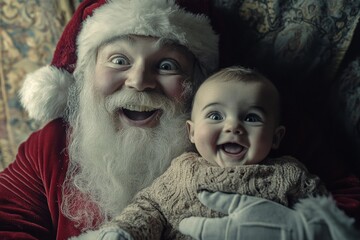 Festive season digital ads creative snapshot for print and online banner use. Lively christmas, Ñute baby boy happy with santa claus. Happy family santa ads. Xmas photo ads. Xmas joy graphi.