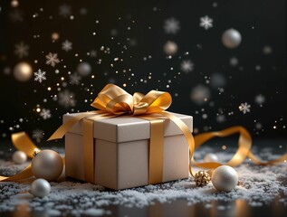 Aufkleber - A sophisticated gold gift, nestled amongst shimmering snowflakes and pearls.