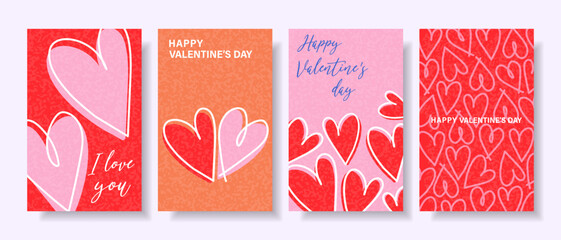 Creative Valentine's Day Card Set. Modern design with hearts and contemporary typography.