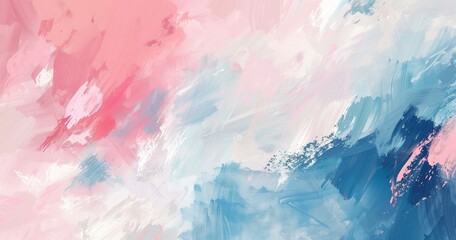 Wall Mural - Abstract painting with soft pink, blue, and white brush strokes creating a serene atmosphere.